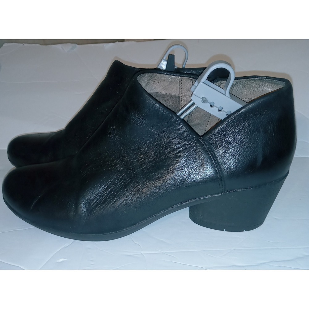 Dansko Womens Sz 8 EU 39 Black Leather Ankle Raino  Booties Side Zip Block Heel